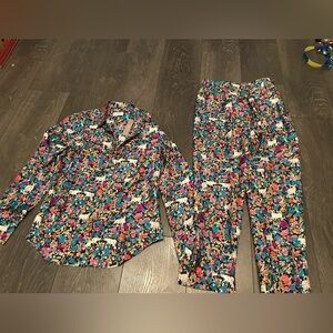 J.Crew high-rise silk-twill trouser and blouse in grazing goats print